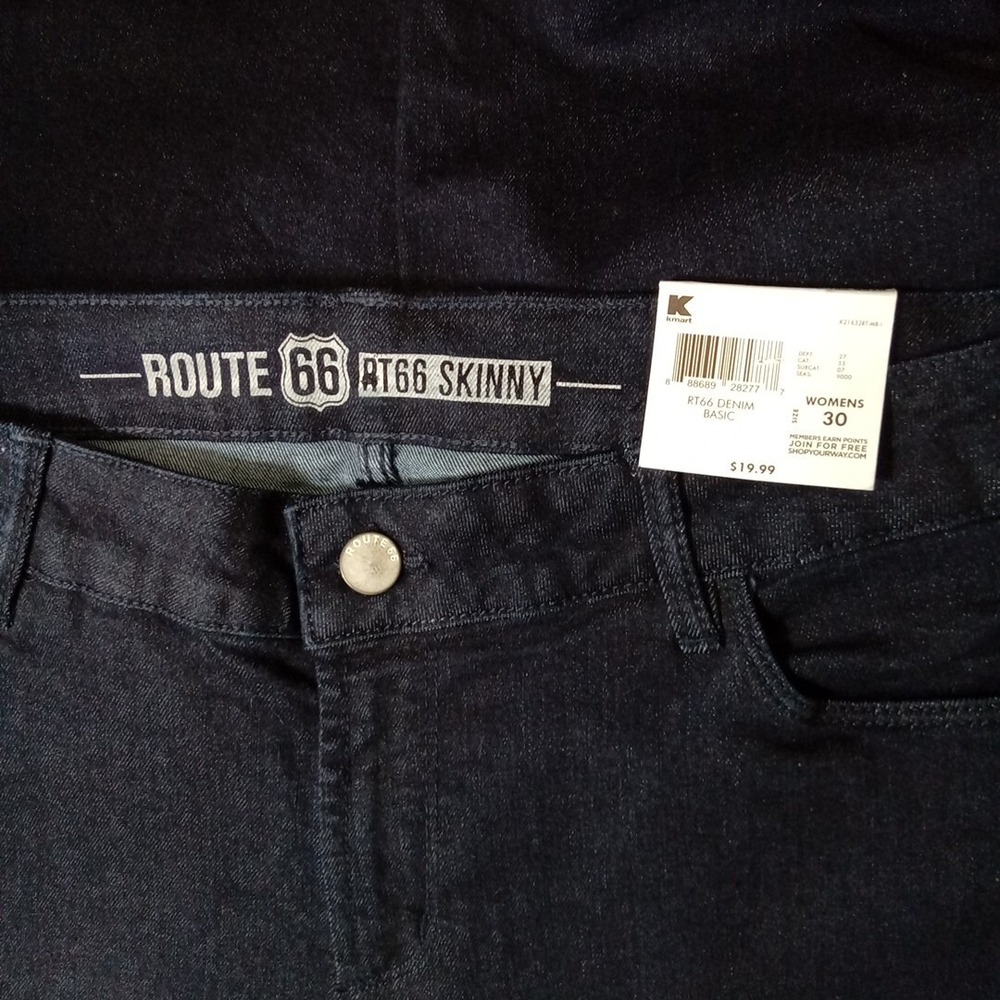 Route 66 Jean Women Size 30 Skinny Leg Indigo Blue Mid Rise Slim Fit Dark NWT
